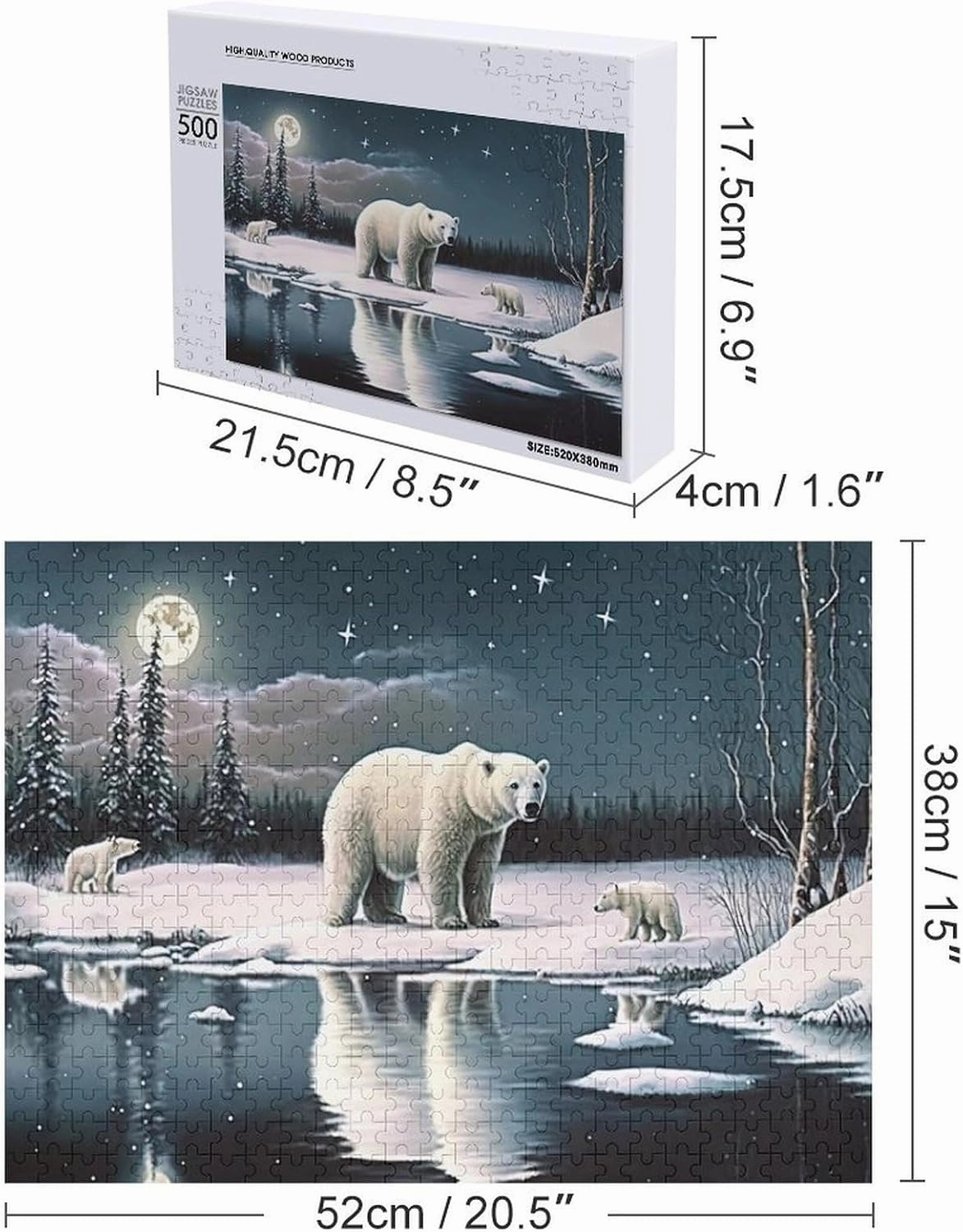 500 Pieces Jigsaw Puzzle for Adults - Winter Polar Bear Puzzles - Starry Night Animal Puzzle Challenging Educational Toys Gifts for Home Decor Family Activities