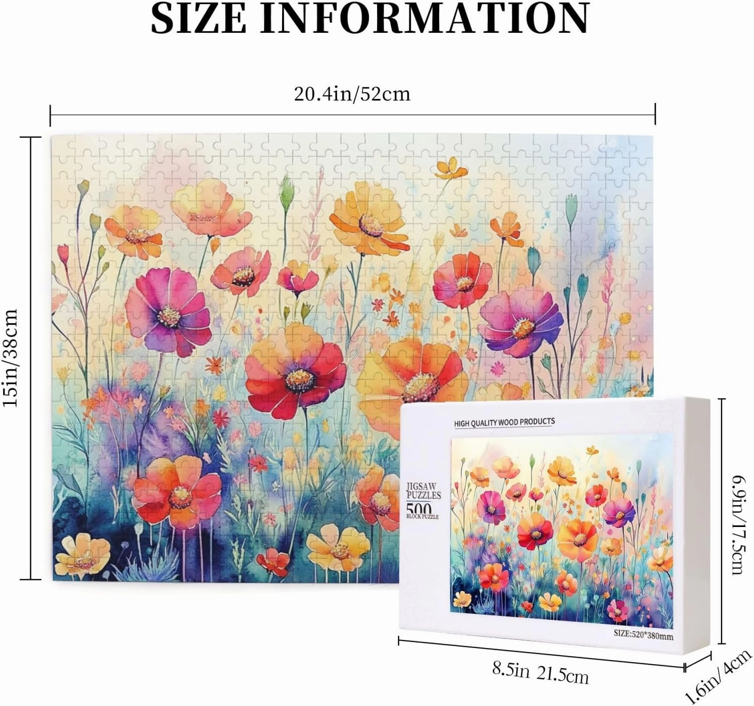 500 Pieces of Adult Wooden Puzzle - The Flowers on The Grassland are Bright and Colorful,an Ideal Choice for Exercising brainpower,Patience and Hands-on Ability，Gifts for Family