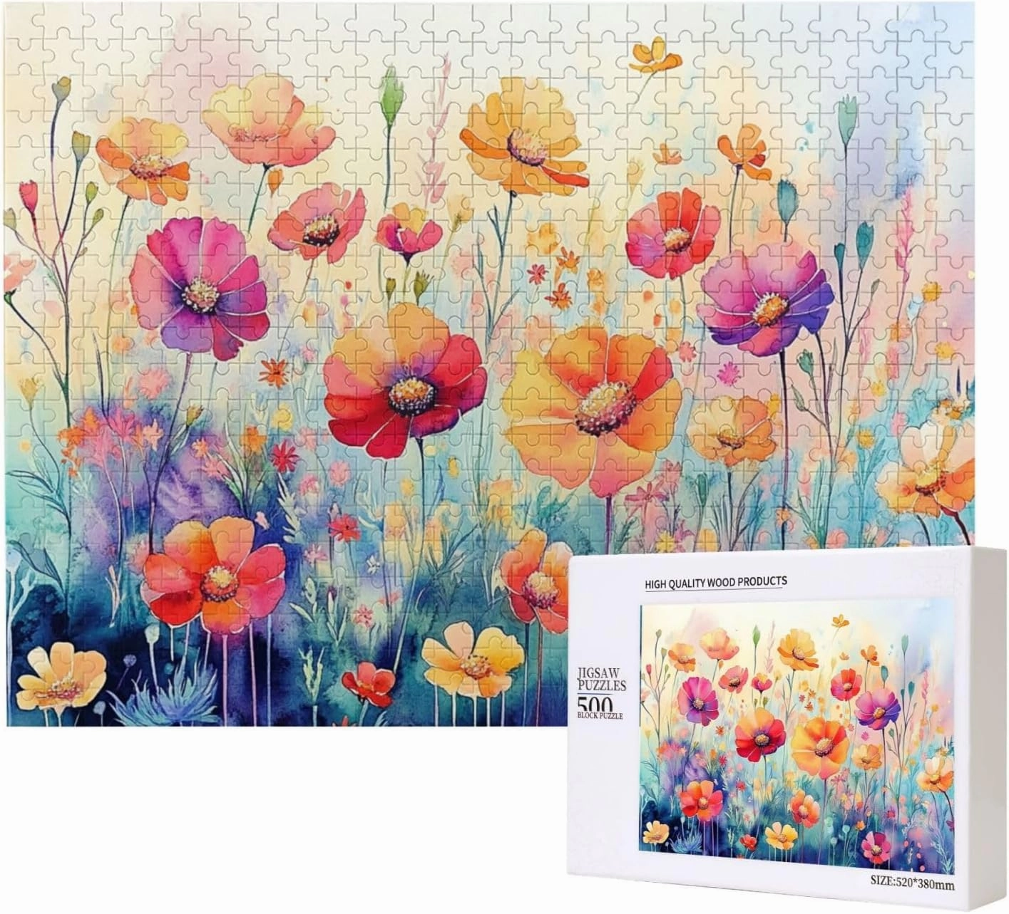 500 Pieces of Adult Wooden Puzzle - The Flowers on The Grassland are Bright and Colorful,an Ideal Choice for Exercising brainpower,Patience and Hands-on Ability，Gifts for Family