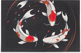 500 Pieces Puzzles for Adults - Koi Fish Swim Black Perfect Interlocking Clear Printing - Adults Educational Puzzle Gift Ideal