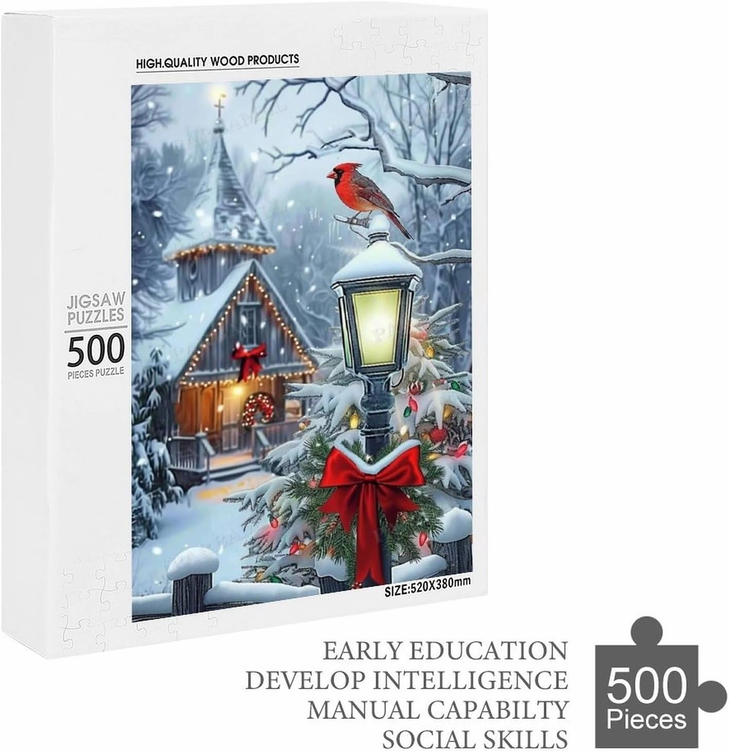 500 Pieces Wooden Puzzles Adults for All Snowy Christmas Church Very Proud Challenge - Enjoy The Dream of Traveling The World Anytime,Anywhere Room Decor Home Decor