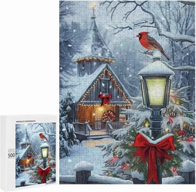 500 Pieces Wooden Puzzles Adults for All Snowy Christmas Church Very Proud Challenge - Enjoy The Dream of Traveling The World Anytime,Anywhere Room Decor Home Decor