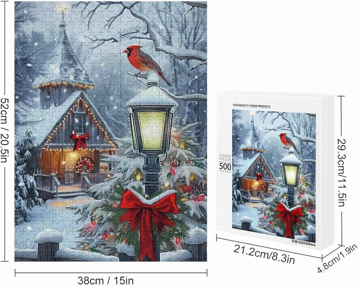 500 Pieces Wooden Puzzles Adults for All Snowy Christmas Church Very Proud Challenge - Enjoy The Dream of Traveling The World Anytime,Anywhere Room Decor Home Decor