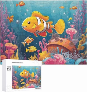 520 Piece Jigsaw Puzzle for Adults and Families Challenging Puzzle for Game Nights Coral Reef with Colorful Fish Customized Personalized Wooden Puzzle Pieces 20.5x15 Inch