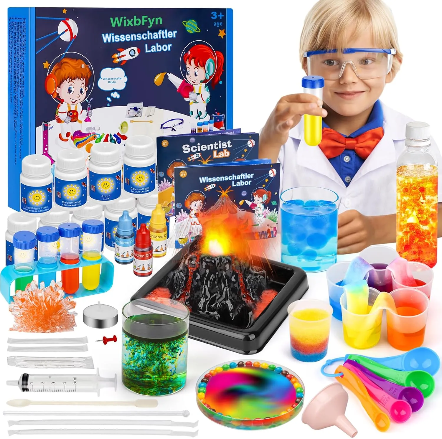 56 Experiment Set for Kids-School Laboratory Science Experiment Kits,Educational Toy for Boys and Girls,Ages 3-9 Years, Grow Crystals, Make Rainbow Rain