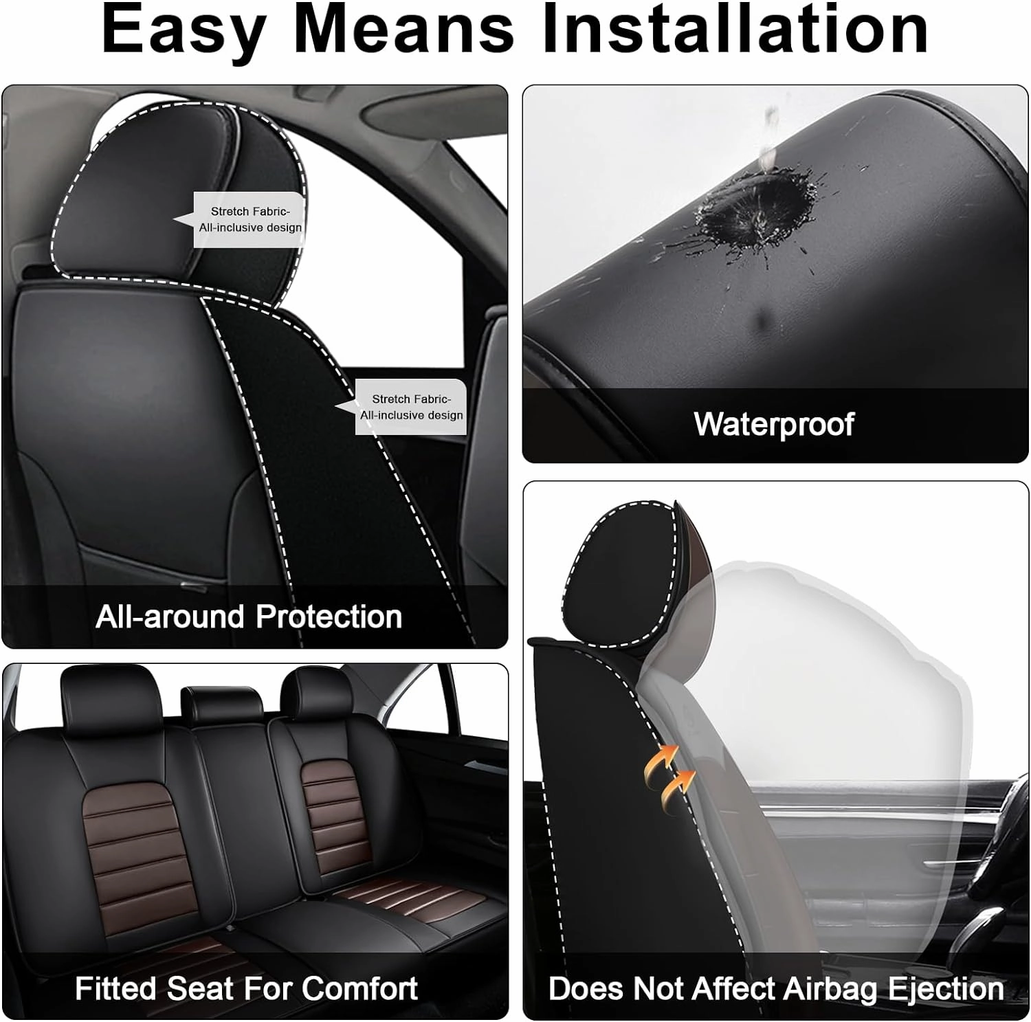 5 Seat Covers for Chevy Suburban 2008-2025 Breathable Car Seat Covers,Anti-Slip Waterproof Car Seat Protectors with Airbag,Automotive Vehicle Cushion with Storage Pockets (Standard,Brown)