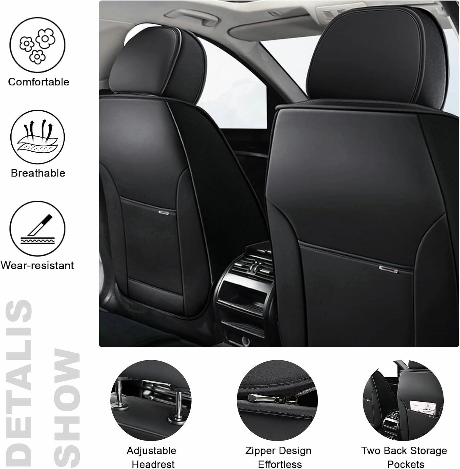 5 Seat Covers for Chevy Suburban 2008-2025 Breathable Car Seat Covers,Anti-Slip Waterproof Car Seat Protectors with Airbag,Automotive Vehicle Cushion with Storage Pockets (Standard,Brown)