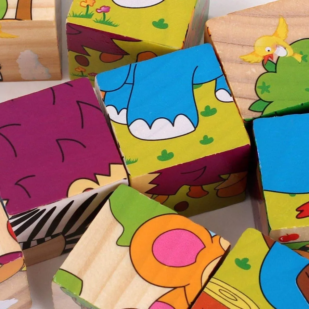 6 in 1 Wooden Cube 3D Animal Block Puzzles - 16 Pieces (1-3 Years)