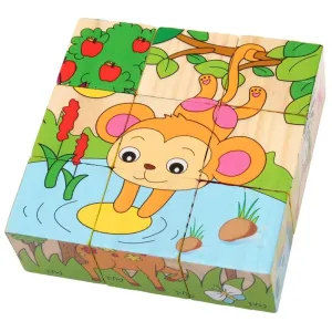 6 in 1 Wooden Cube 3D Animal Block Puzzles - 16 Pieces (1-3 Years)