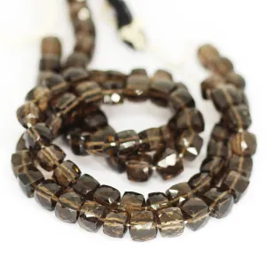 6.5 inches, 6mm, Natural Smoky Quartz Faceted 3D Cube Box Square Beads, Quartz Beads