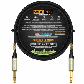 6 Foot - WBC-PRO-Quad Ultra-Silent Ultra-Flexible Balanced Star-Quad Cable with Amphenol QS3P-AU ¼ Inch (6.35mm) Gold Straight TRS Stereo Phone Plugs & Black Tweed Jacket