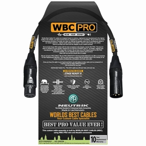 6 Inch - WBC-PRO-Quad Ultra-Silent Ultra-Flexible Balanced Star-Quad Cable with Neutrik Male & Female XLR Plugs & Black Tweed Jacket