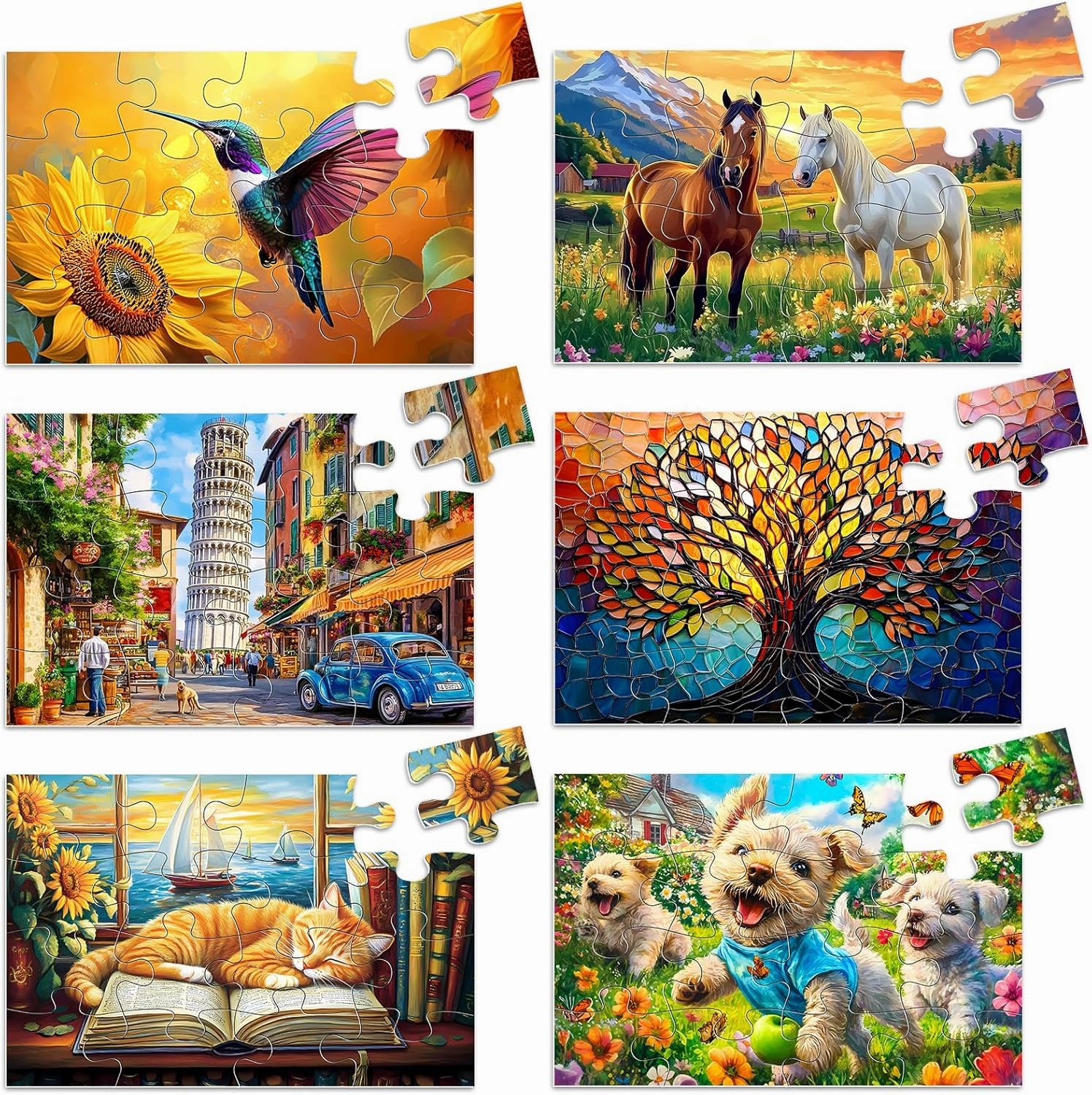 6 Packs 16 Large Piece Puzzle for Seniors Puzzle Dementia Alzheimer's Products Activities for Elderly Adults,Easy Puzzle Alzheimer’s Cognitive Game Gift for Patient in Nursing Home, 6 Storage Bags