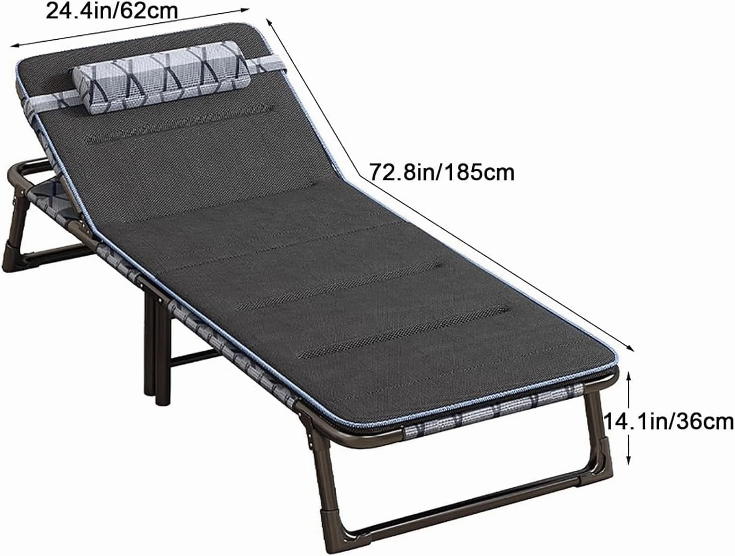 6 Speed Adjustable Camping Cot for Adult, Comfortable Guest Bed with Thick Mattres, Portable Folding Bed for Camp Pool Beach