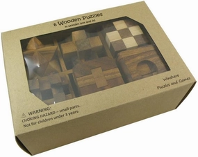 6 Wooden Puzzle Gift Set in A Wood Box - 3D Unique IQ Puzzles