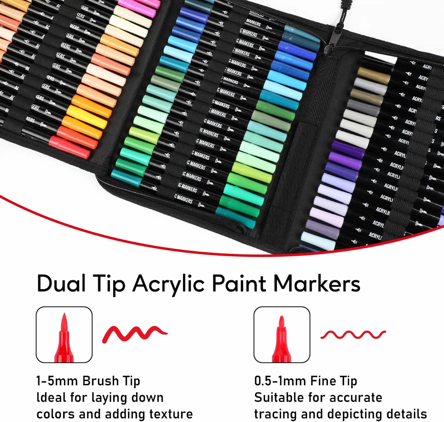 72 Colors Acrylic Paint Markers, Dual Tip with Fine Tip and Brush Tip Pens for Stone, Wood, Calligraphy, Canvas, Ceramic, Metal, Glass, Rock Painting, DIY Crafts Art Supplies Kit