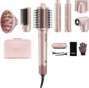 7MAGIC 7 in 1 Hair Styler & Hair Dryer Brush, 110,000 RPM High-Speed Blow Dryer with Negative Ions for Frizz-Free Styling Fast Drying Curling Volumizing Straightening, Hot Air Styler with Travel Case