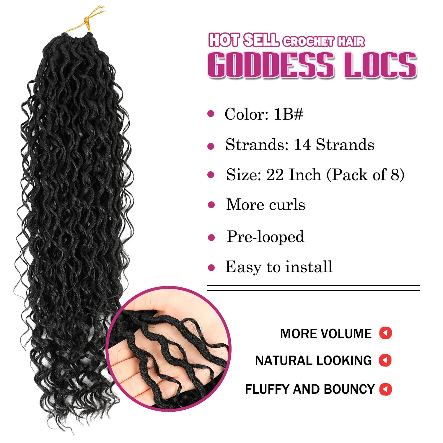 8 Packs Goddess Faux Locs Crochet Hair for Black Women, Long Goddess Locs Crochet Hair, Boho Style Locs, River Hair with Curly Ends (22Inch, 1B#, 8Packs)