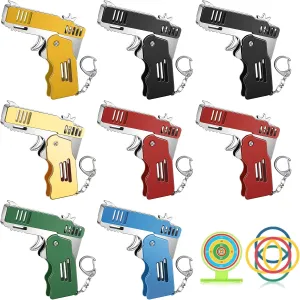 8 Sets Mini Rubber Band Metal Folding Shooter With Keychain - Foldable Launcher for Teens Adults Game Outdoor Activities, 6 Colors