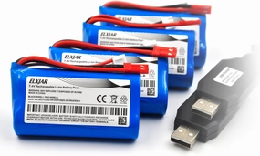 (4-Pack) 7.4V 1500mAh Li-ion Battery Replacement for HUANQI HQ957 948 848 MJX F45 T23 RC Car Double Horse 9118 RC Helicopter with USB Charger