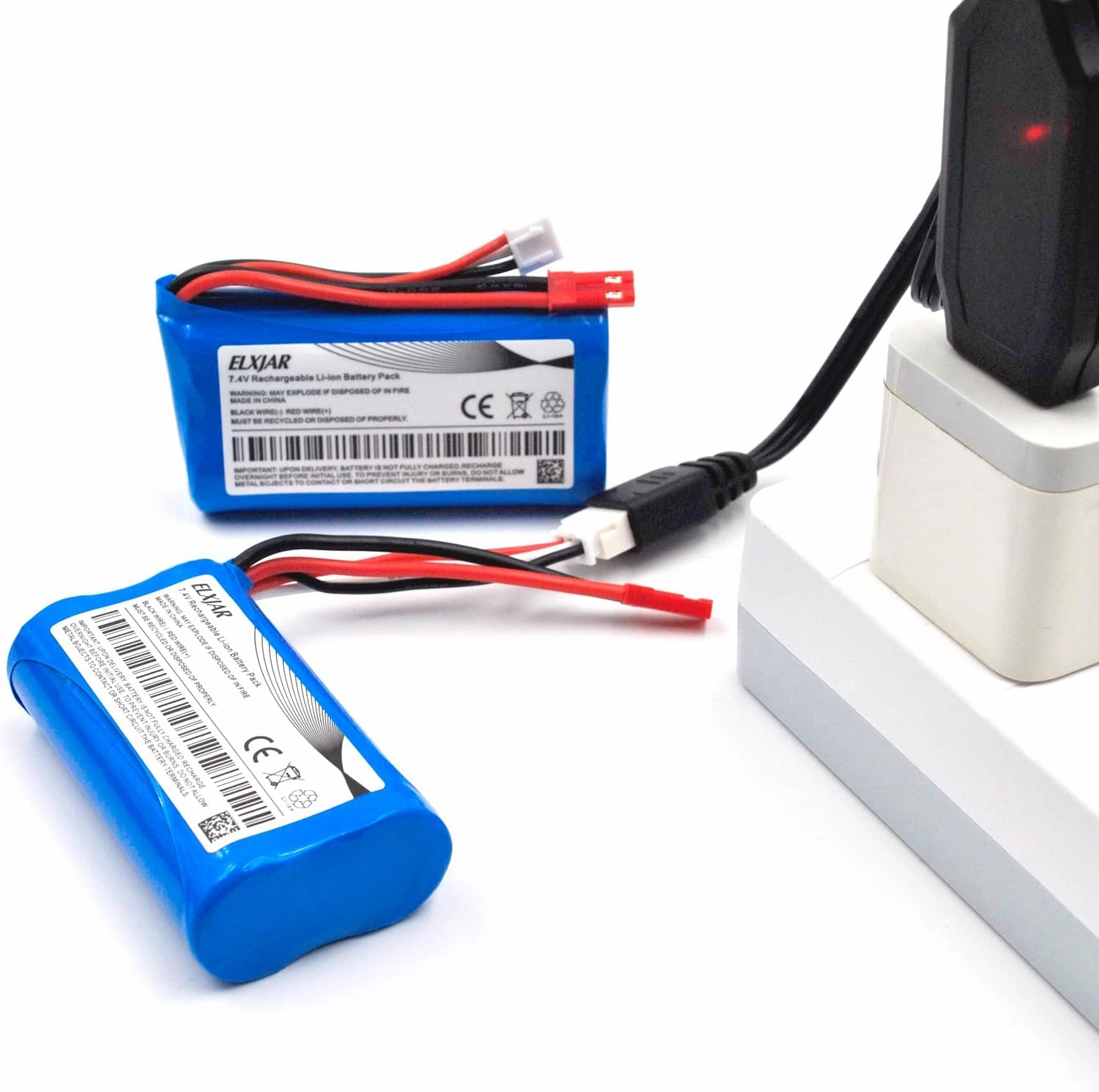 (4-Pack) 7.4V 1500mAh Li-ion Battery Replacement for HUANQI HQ957 948 848 MJX F45 T23 RC Car Double Horse 9118 RC Helicopter with USB Charger