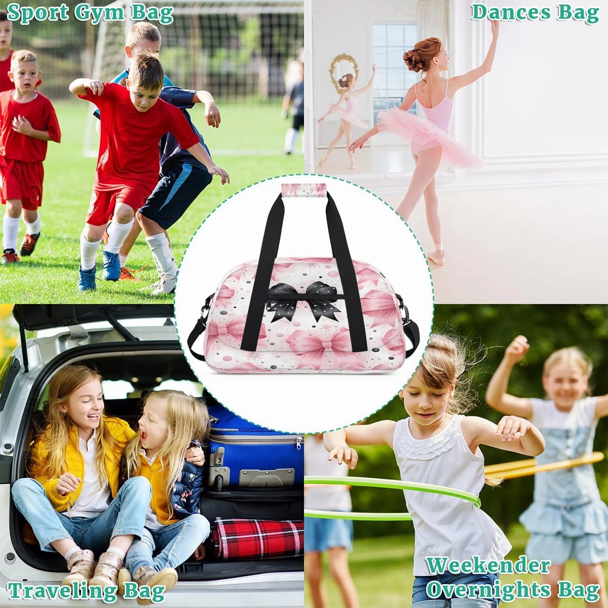 Abstract Bow Tie Kids Overnighter Duffel Bags for Boys, Carry-On Size Sports Gym Bag with Front Zipper Pocket for School Practice or Overnight Travel Weekender Sleepover Tote Bag