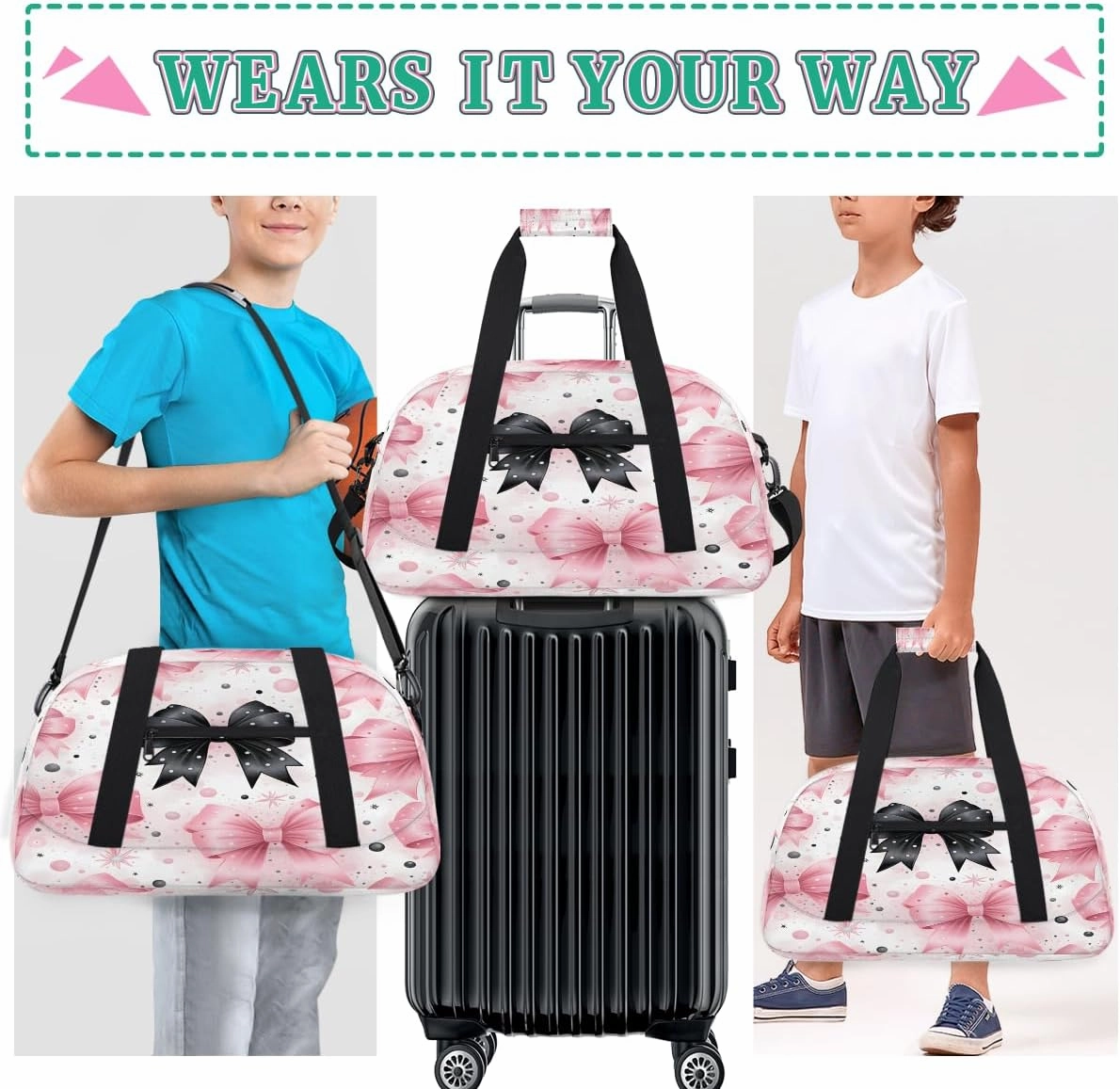 Abstract Bow Tie Kids Overnighter Duffel Bags for Boys, Carry-On Size Sports Gym Bag with Front Zipper Pocket for School Practice or Overnight Travel Weekender Sleepover Tote Bag