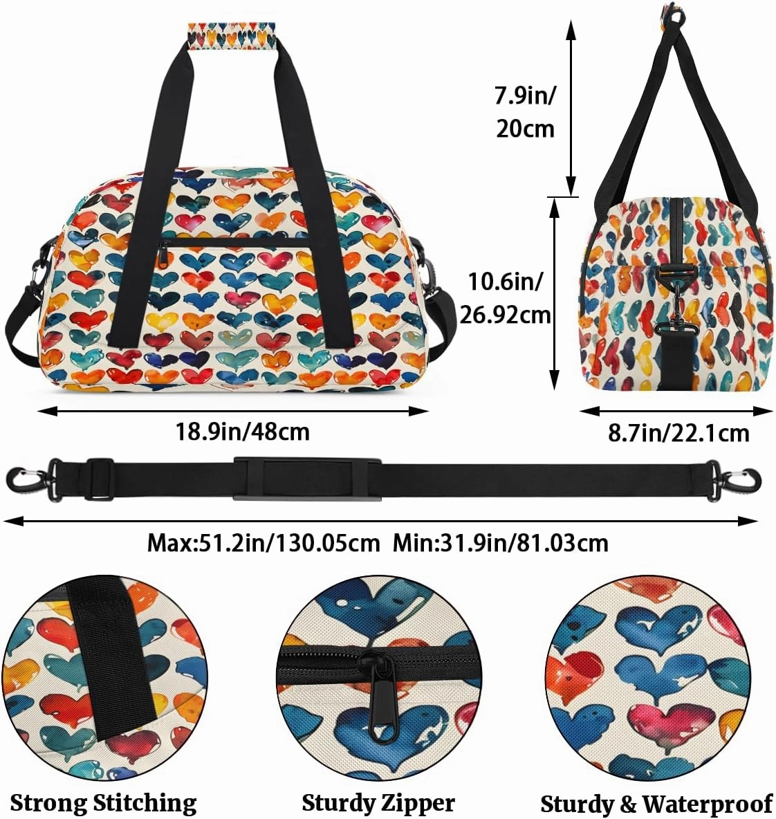 Abstract Love Heart Kids Overnighter Duffel Bags for Boys, Carry-On Size Sports Gym Bag with Front Zipper Pocket for School Practice or Overnight Travel Weekender Sleepover Tote Bag