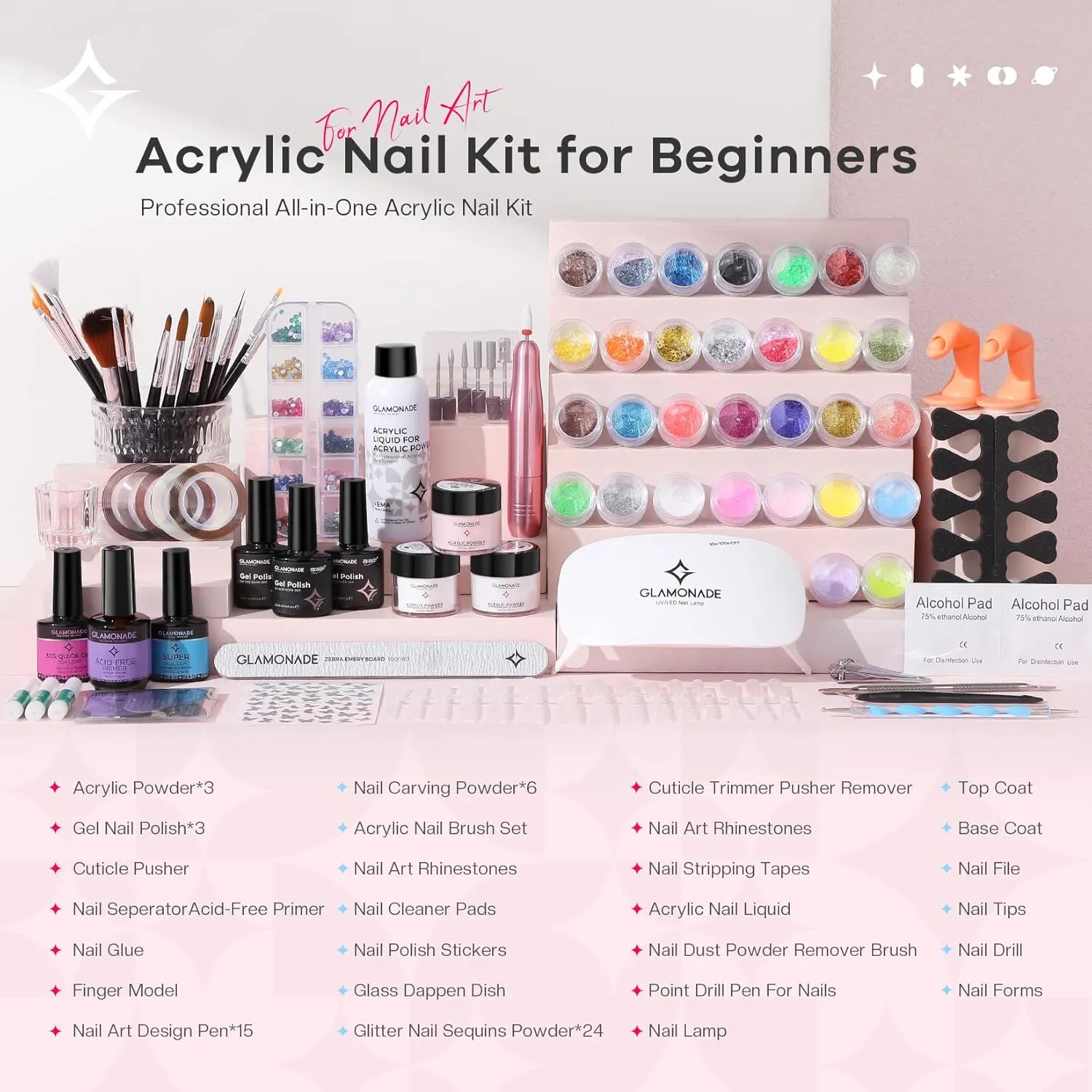 Acrylic Nail Kit for Beginners: Professional Complete Set with Drill UV Light Gel Polish Nail Art Tools for Salon Quality Manicures at Home