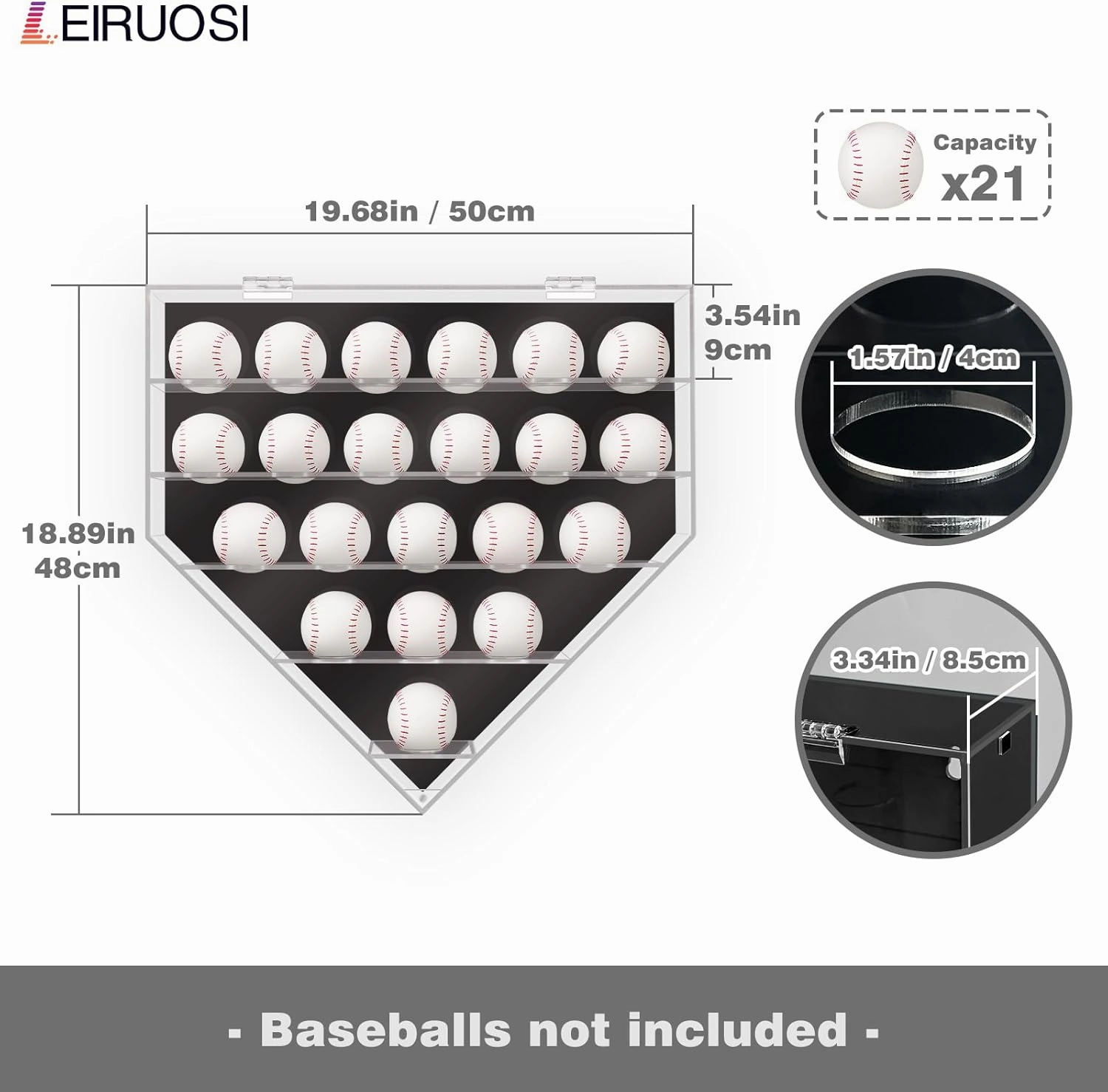 Acrylic Display Case for Baseball, Lighted Wall Mounted Shadow Box, LED Baseball Display Case Holder for Collectibles, UV Protected Memorabilia Autograph Display Box for 21 Balls, Black