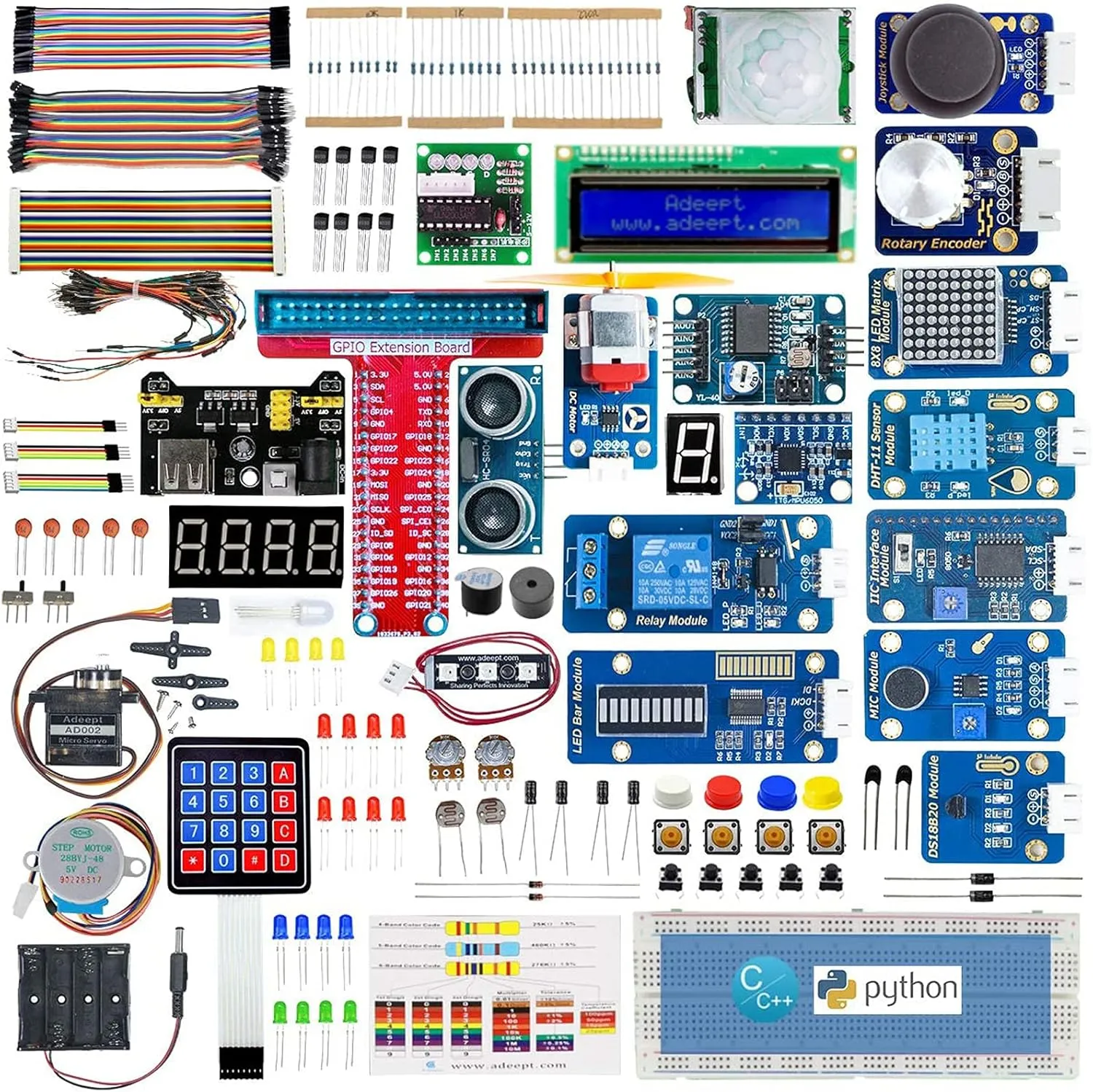 Adeept Ultimate Starter Kit for Raspberry Pi 4 3 B  B 3B 3B  2B, Python C Code, 40 Projects, STEM Education Kit, DIY Electronic Components Comprehensive Starter Kit with 480 Pages PDF Manual