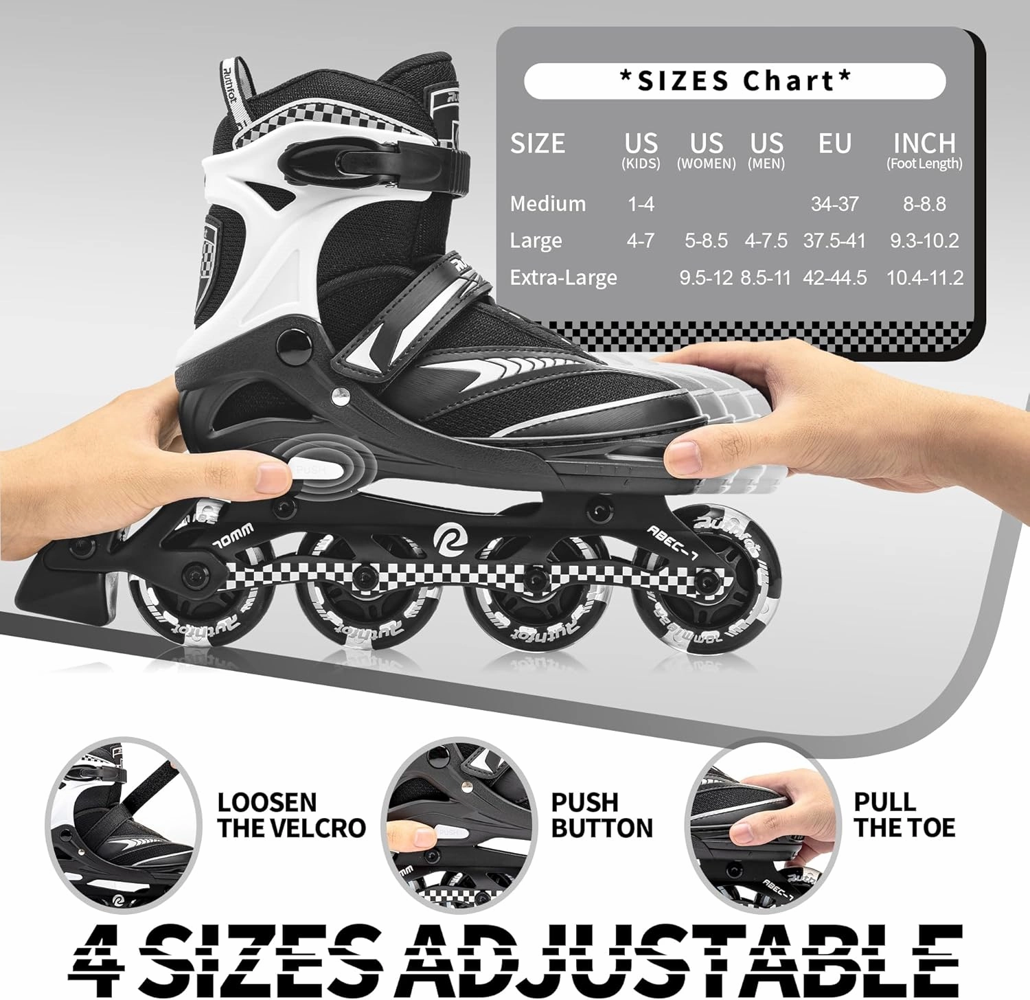 Adjustable Inline Skates for Boys and Girls with Full Light Up Wheels, Outdoor Rollerskates for Kids and Women