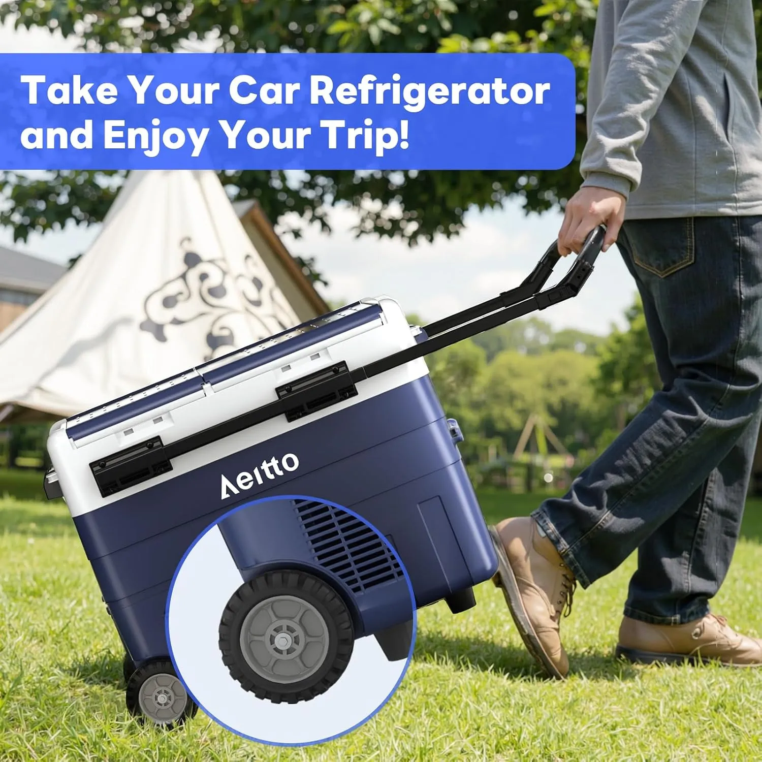 Aeitto 12 Volt Car Refrigerator, 52QT(50L) Dual Zone Portable Car Fridge Freezer -4℉-68℉ Electric Cooler Dual Temp Control Cooling Freezing 12/24V DC & 100-240V AC for Travel, Camping, RV, Road, Home