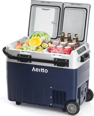 Aeitto 12 Volt Car Refrigerator, 52QT(50L) Dual Zone Portable Car Fridge Freezer -4℉-68℉ Electric Cooler Dual Temp Control Cooling Freezing 12/24V DC & 100-240V AC for Travel, Camping, RV, Road, Home