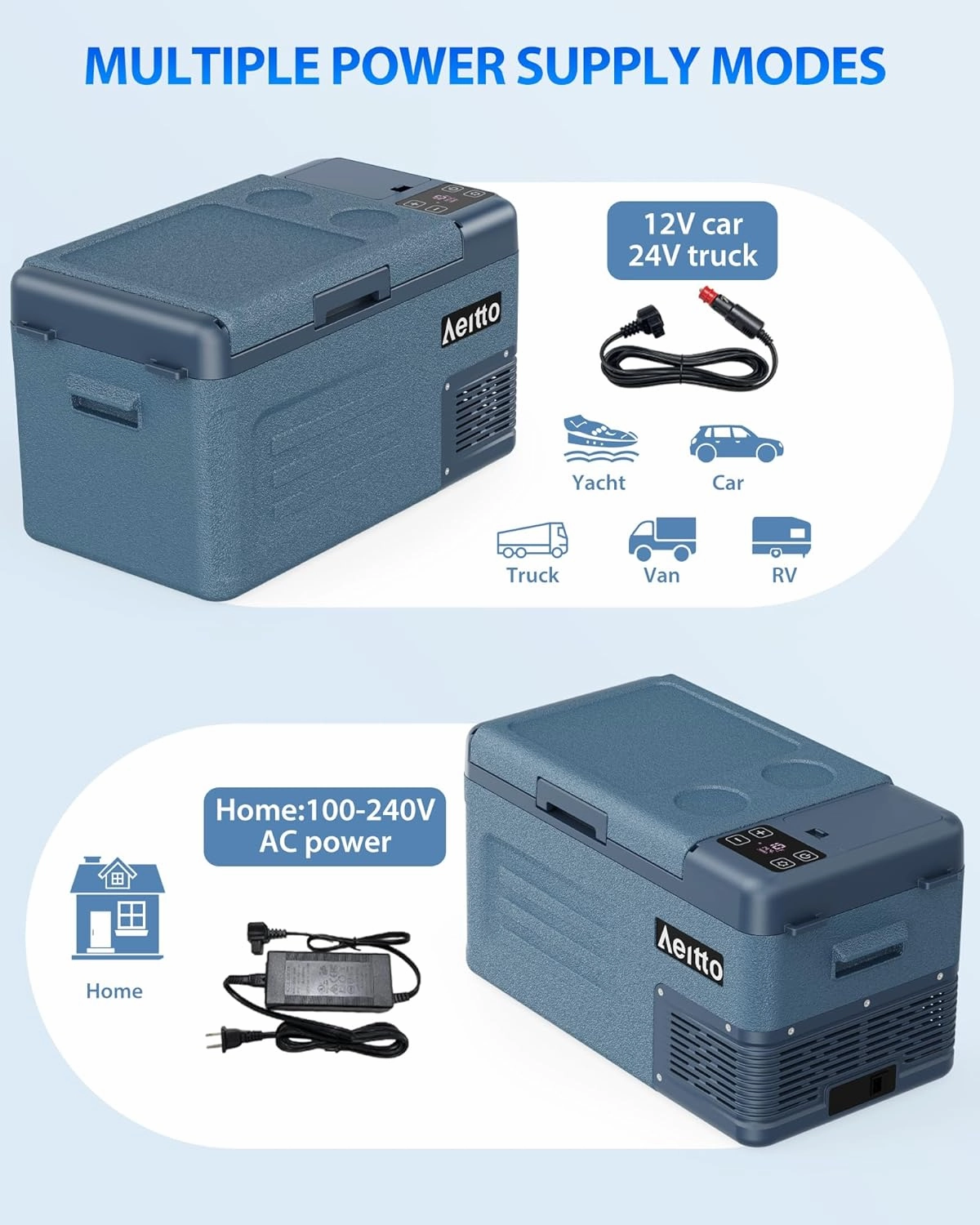 Aeitto 12 Volt Car Refrigerator 25Quart Car Fridge Freezer Electric Cooler Portable Cooler 12V Fridge RV Refrigerator -4℉-68℉ Temp Control 12/24V DC & 100-240V AC for Travel, Camping, RV, Road