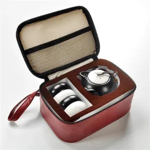 Afternoon Tea Set Ceramic Customize Tea Set Portable Teapot SetSquare Handbag Outdoor Travel Gaiwan Tea Cups Ceremony Teacup Fine 4 Pcs/Set Tea Set for Adults，