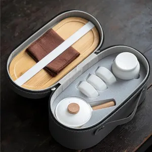 Afternoon Tea Set Sheep Fat Jade Porcelain Tea Set Kit Luxury 1 Pot 3 Cups Household Tea Maker Kettle Portable Camping Handbag Chinese Teaset Gift Tea Set for Adults