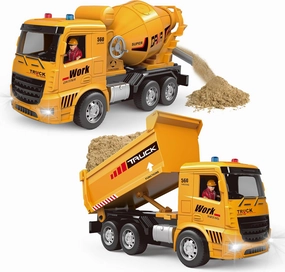 AISYAH Rechargeable Remote Control Dump Truck and Cement Mixer Toy Truck - Construction Vehicles Site for Kids Engineering Toys Playset for Boys Girls, Birthday Gifts for Toddlers