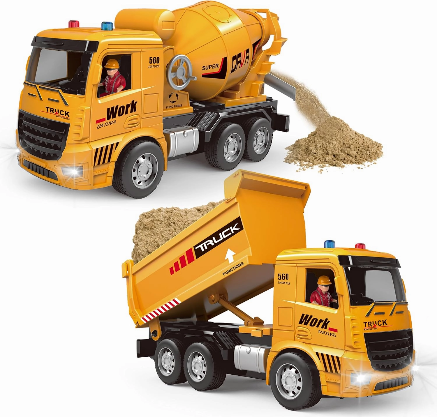 AISYAH Rechargeable Remote Control Dump Truck and Cement Mixer Toy Truck - Construction Vehicles Site for Kids Engineering Toys Playset for Boys Girls, Birthday Gifts for Toddlers