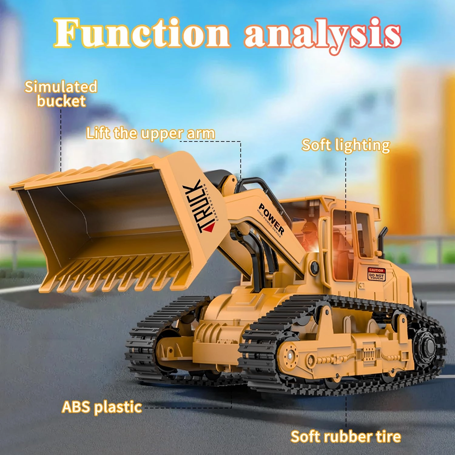 AISYAH Remote Control Excavator and Construction Bulldozer Toy Set - RC Construction Vehicles Toy with Barricades, Road Signs, Simulated Rocks, Lights and Sounds, Present for Toddlers 6-12 Year Kids