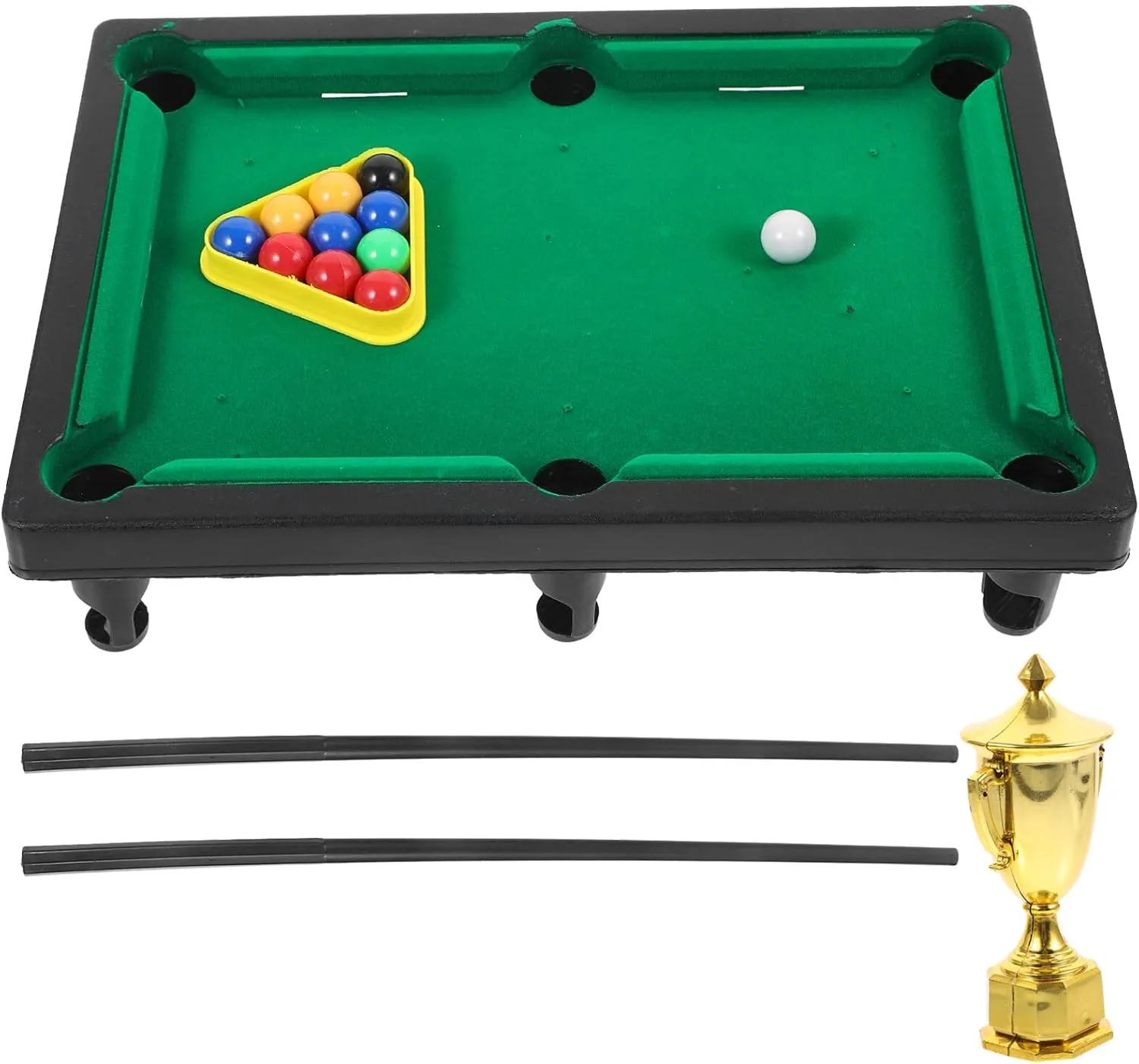 Alasum 1 Set Mini Table Billiards Game Home and Office Desktop Billiards Game Including Pool Table 11 Pool Balls, 2 Cues, 1 Triangle Rack, 1 Trophy Toy
