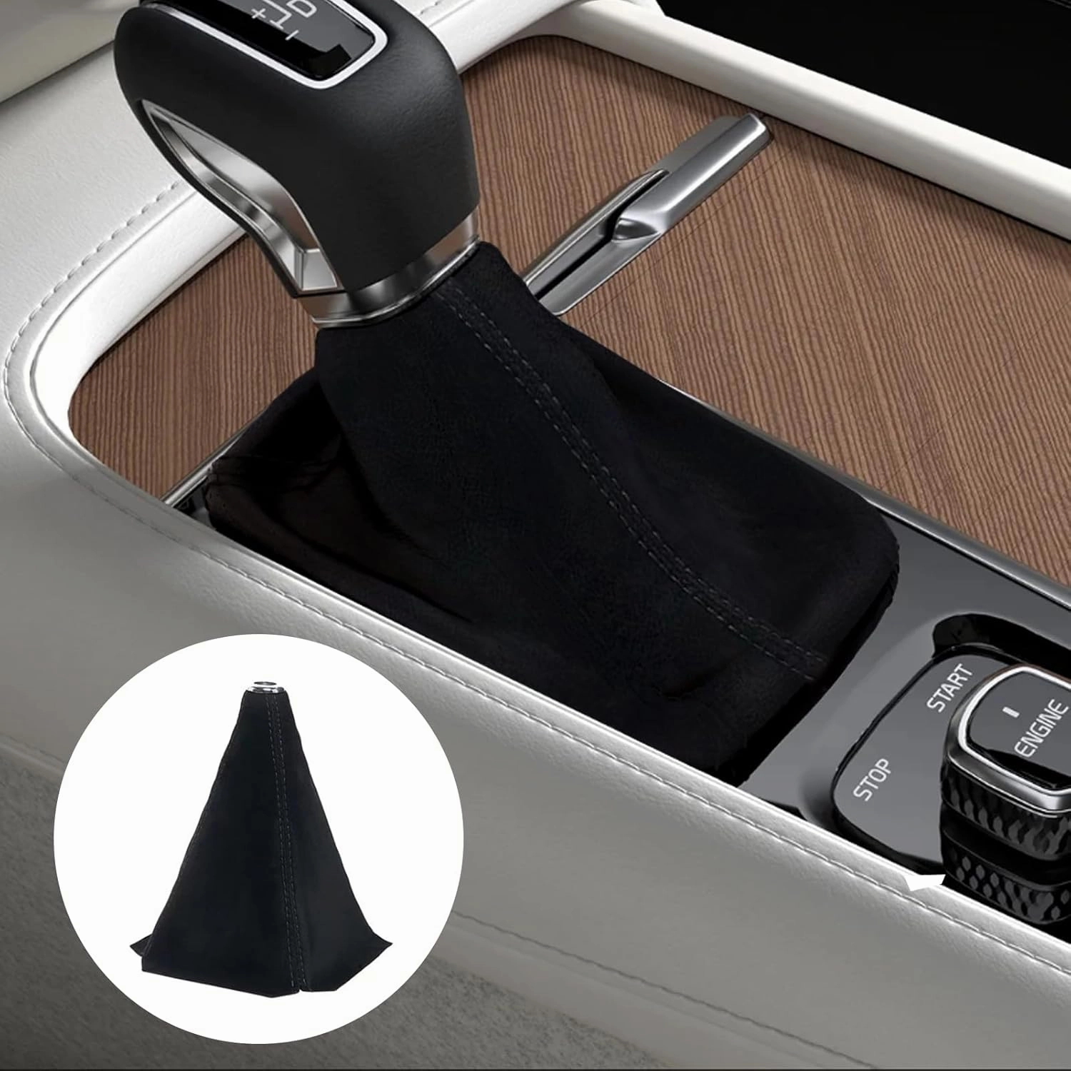 Alcantara Car Gear Shift Knob Cover, Universal Dust Cover Boot for Car Handle, Shift Knob Covers, Handbrake Covers, Durable Dust-Proof Protection, Fit for Shift Lever(RED White)