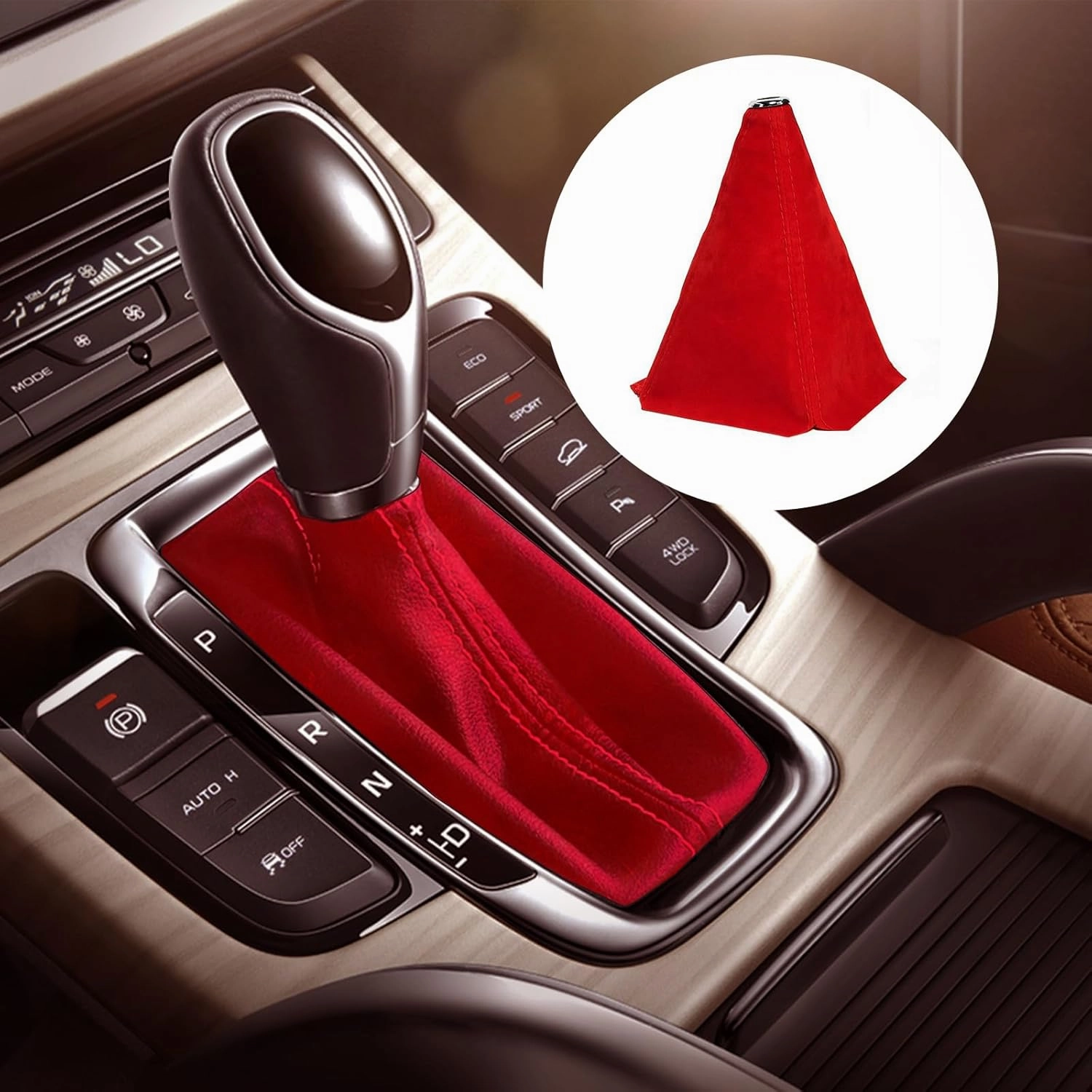Alcantara Car Gear Shift Knob Cover, Universal Dust Cover Boot for Car Handle, Shift Knob Covers, Handbrake Covers, Durable Dust-Proof Protection, Fit for Shift Lever(RED White)