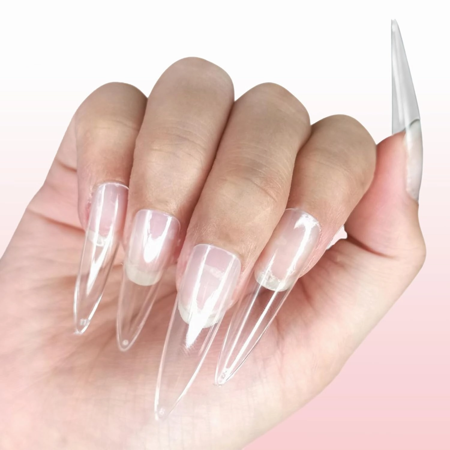 Allkem Soft Gel Nail Tips - 360 pcs XXL Stiletto Nail Extensions Kit - 12 Sizes Extra Extra Long Full Cover Nails - Clear (360 Pieces)