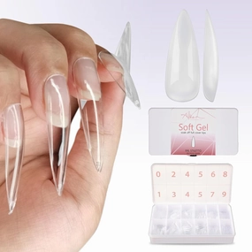 Allkem Soft Gel Nail Tips - 360 pcs XXL Stiletto Nail Extensions Kit - 12 Sizes Extra Extra Long Full Cover Nails - Clear (360 Pieces)