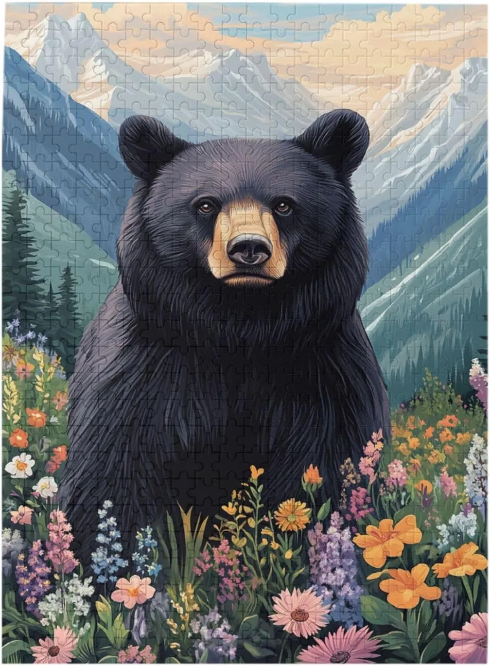 Alpine Gardens Jigsaw Puzzles For Adults 500 Pieces,Vibrant Wildlife Bears And Flowers,Every Piece Is Unique,Great For Relaxation And Display For Animal Enthusiast