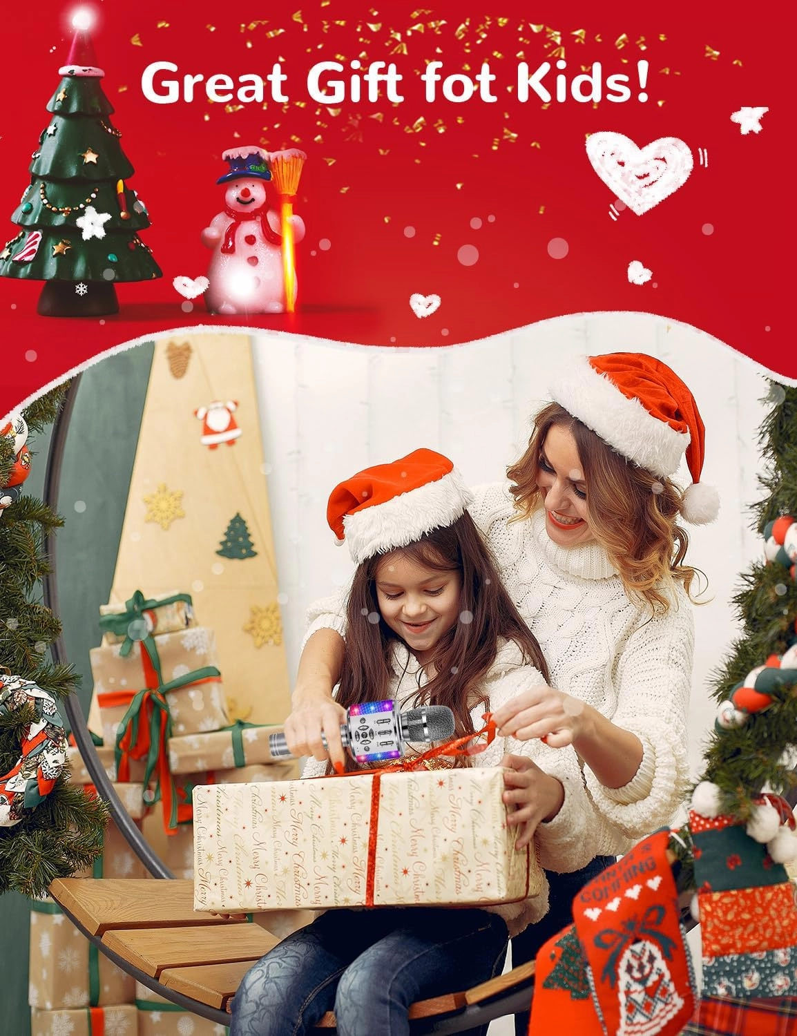Amazmic Kids Karaoke Microphone Machine Toy Bluetooth Microphone Portable Wireless Karaoke Machine Handheld with LED Lights, Gift for Children Adults Birthday Party, Home KTV(Gray)