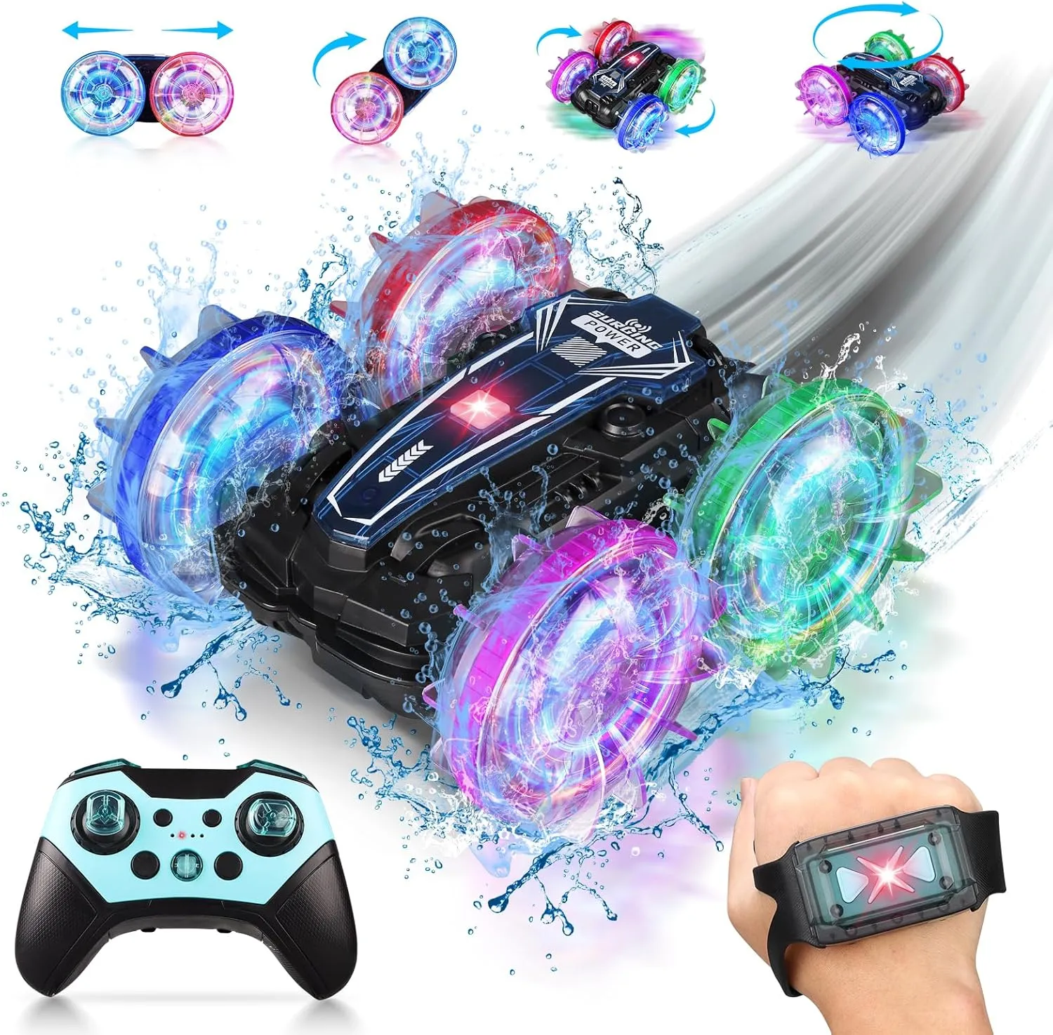 Amphibious RC Car for Kids, 2.5GHz Remote Control Boat & Car with 360° Rotation, Rechargeable Gesture Sensing Toy, Waterproof for Pool/Lake, Birthday Gifts for Boys Girls Ages 5-12