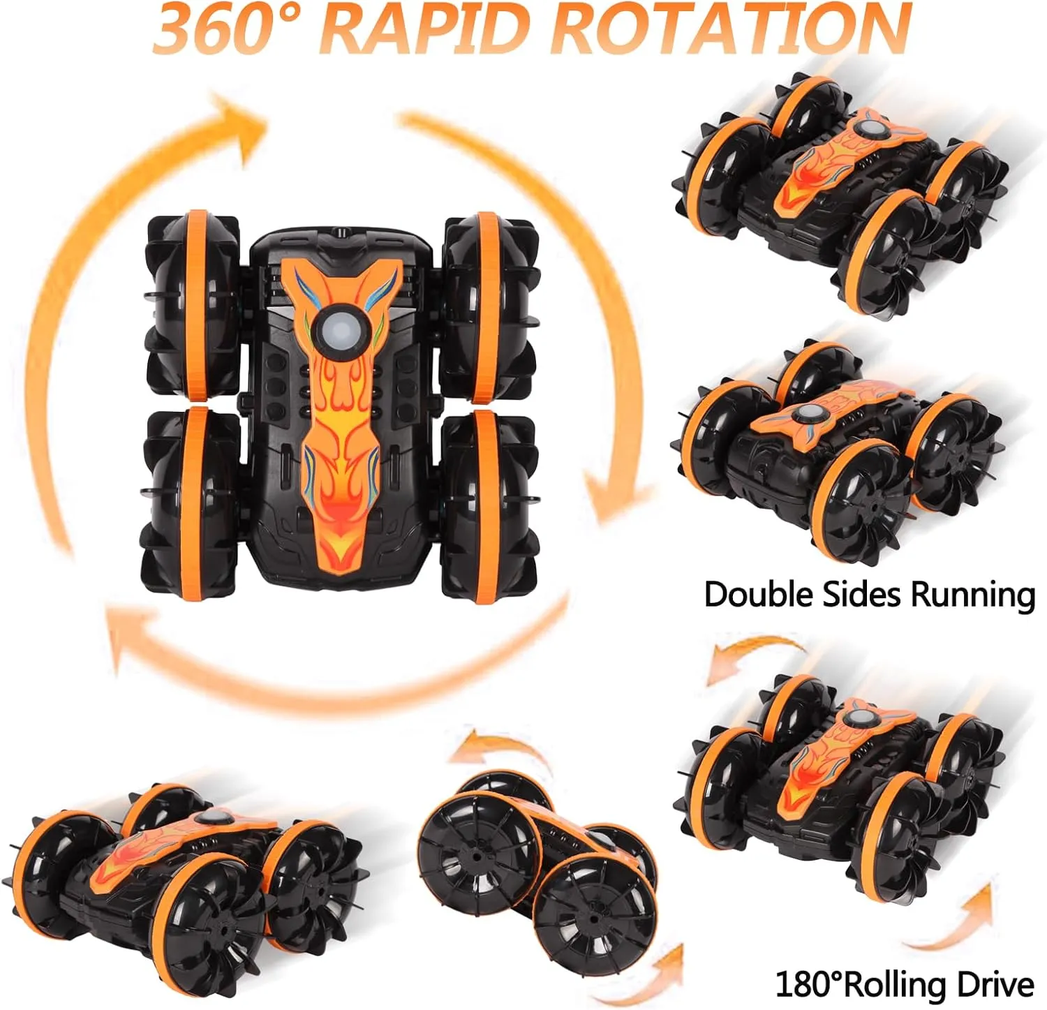 Amphibious Remote Control Car for Kids, 4WD 2.4GHz RC Stunt Vehicle with 360° Spins, Waterproof All-Terrain Truck with LED Lights, Birthday for Boys and Girls, Beach Pool Fun Toy