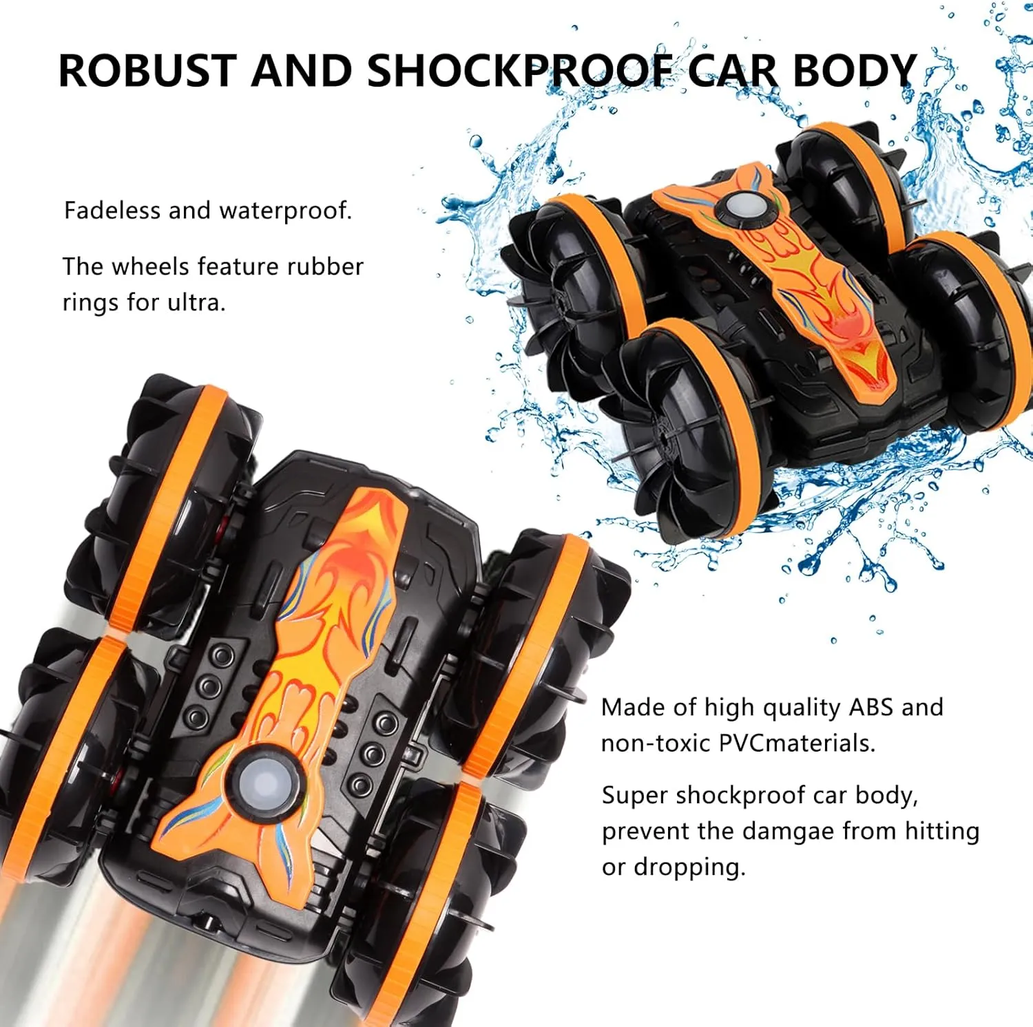 Amphibious Remote Control Car for Kids, 4WD 2.4GHz RC Stunt Vehicle with 360° Spins, Waterproof All-Terrain Truck with LED Lights, Birthday for Boys and Girls, Beach Pool Fun Toy